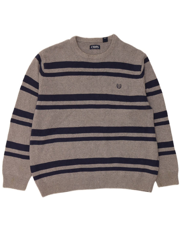 Chaps Herren-Pullover mit Rundhalsausschnitt, 2XL, grau gestreift, Baumwolle