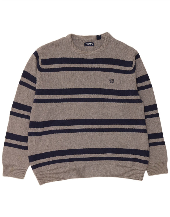 Chaps Herren-Pullover mit Rundhalsausschnitt, 2XL, grau gestreift, Baumwolle
