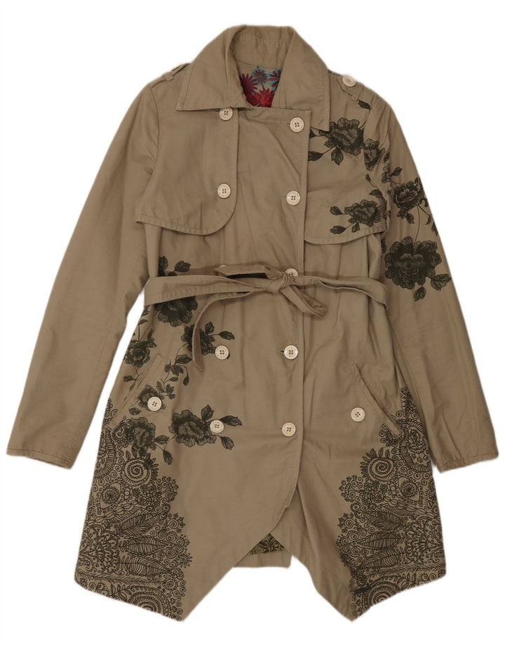 Desigual Damen Zweireihiger Trenchcoat EU 38 Mittelbeige mit Blumenmuster