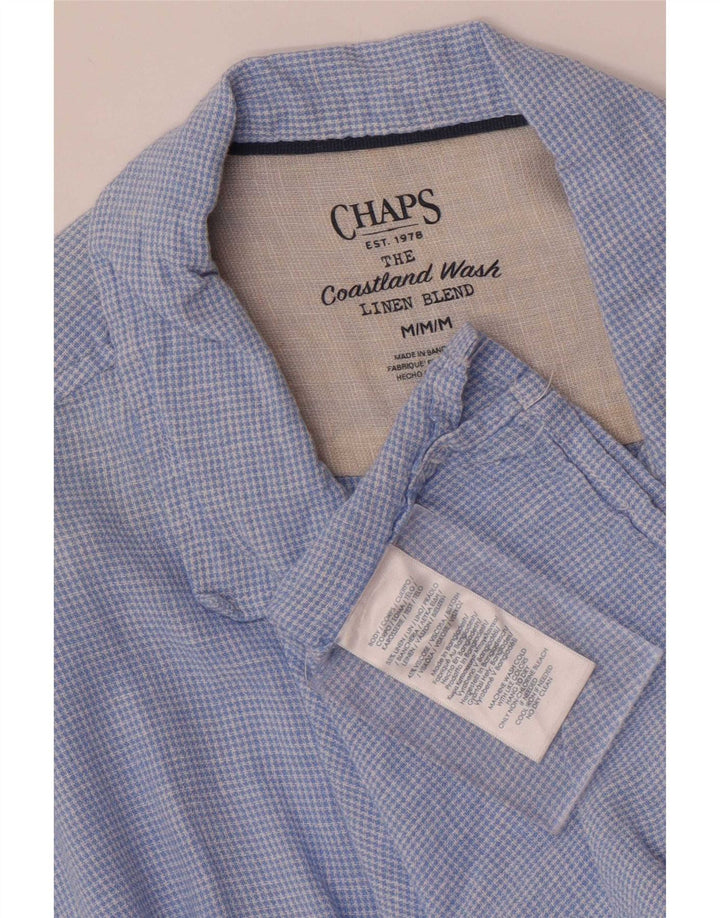 Chaps Herren-Kurzarmhemd aus mittelblauem Hahnentritt-Leinen