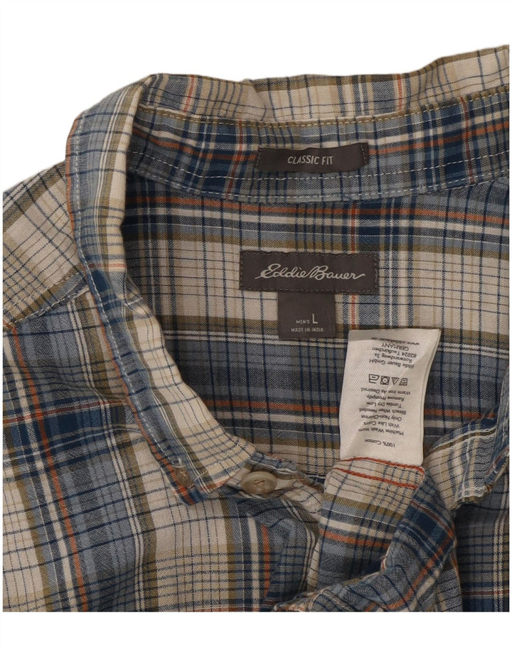 EDDIE BAUER Herren-Kurzarmhemd mit klassischer Passform, groß, blau kariert, Baumwolle