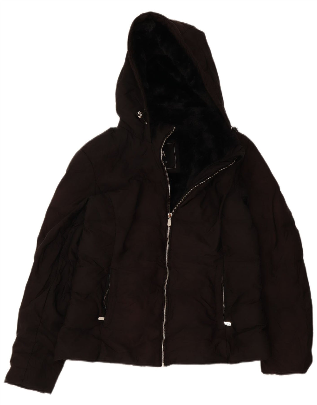 Zara Damen-Jacke mit Kapuze, gepolstert, Größe 44, Schwarz, Polyester