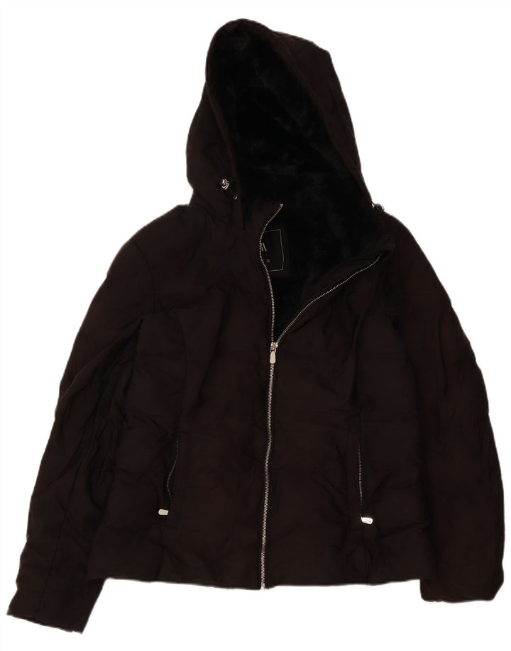 Zara Damen-Jacke mit Kapuze, gepolstert, Größe 44, Schwarz, Polyester