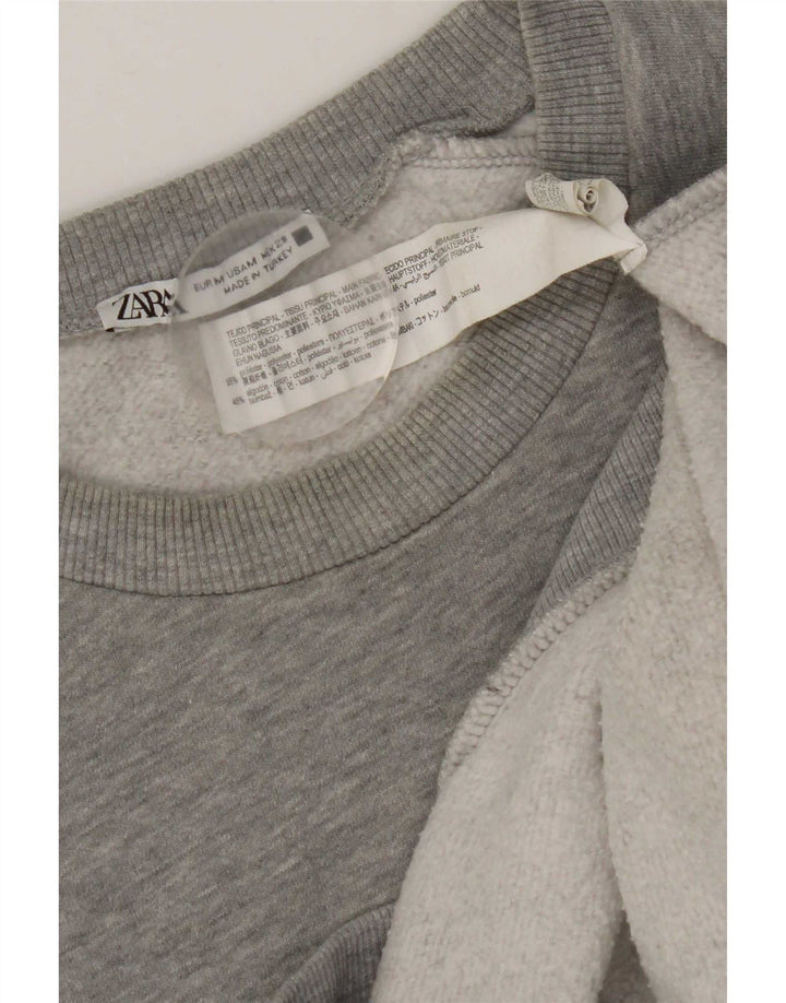 Zara Damen Grafik-Sweatshirt-Pullover UK 14 Mittelgraues Polyester