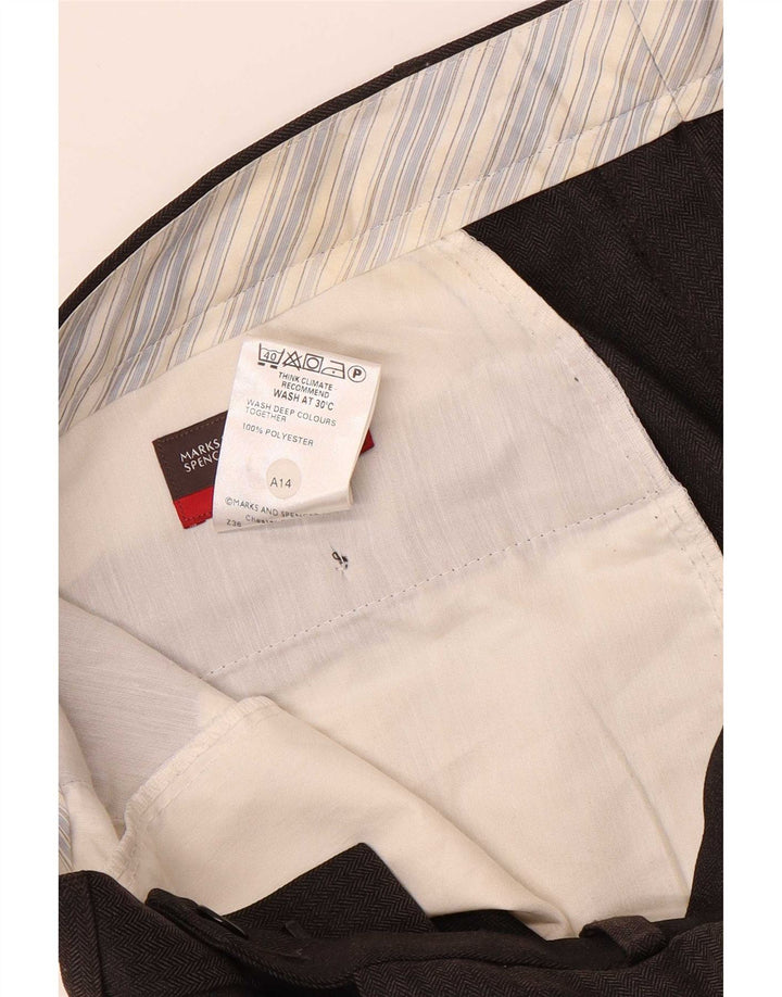Gerade Herren-Anzughose von Marks & Spencer, W34, L31, braunes Fischgrätenmuster