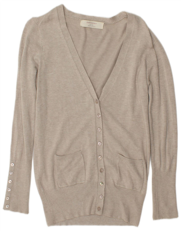 Zara Damen-Cardigan-Pullover UK 14 Medium Beige Rayon