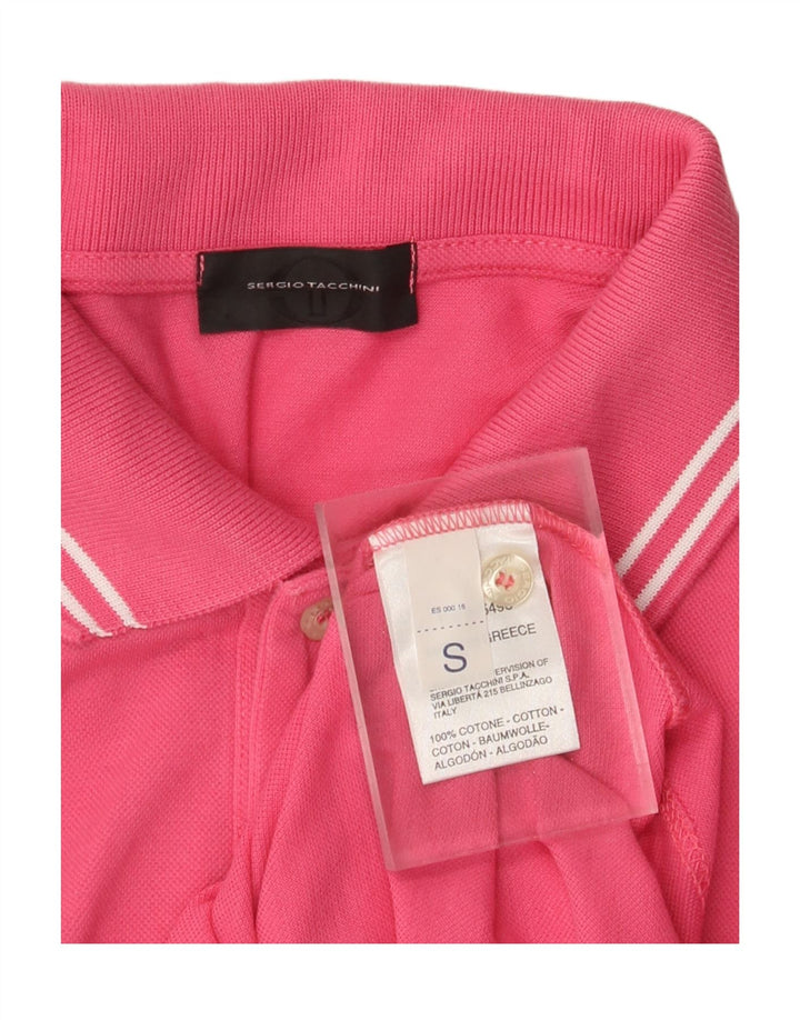 Sergio Tacchini Herren-Langarm-Poloshirt, klein, rosa, Baumwolle