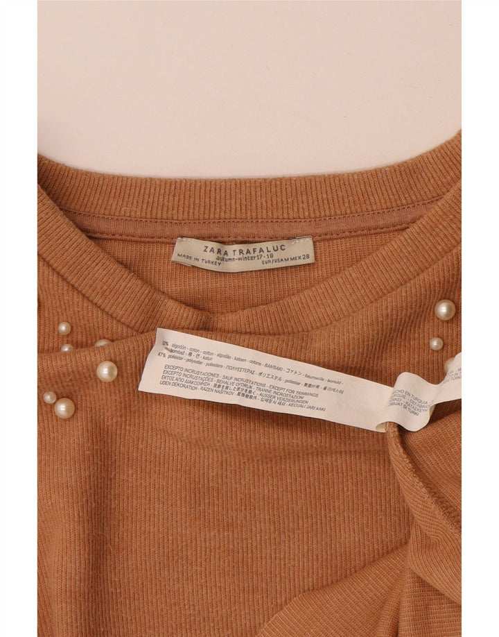 Zara Damen Trafaluc Crop Übergroßes Top Langarm UK 14 Mittelbeige