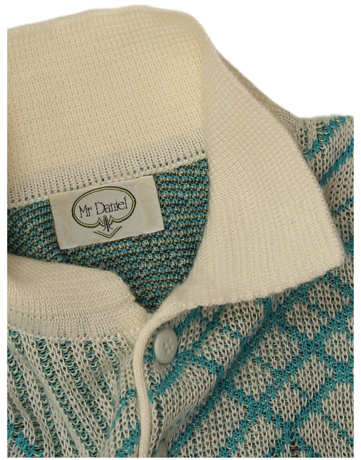 Vintage Herren Rollkragenpullover Mittelblau Geometrisch