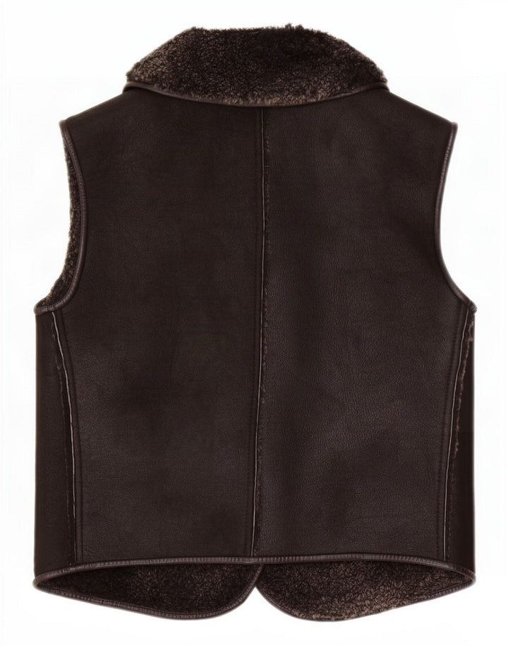 Vintage Damen Shearling Gilet UK 8 Small Schwarz