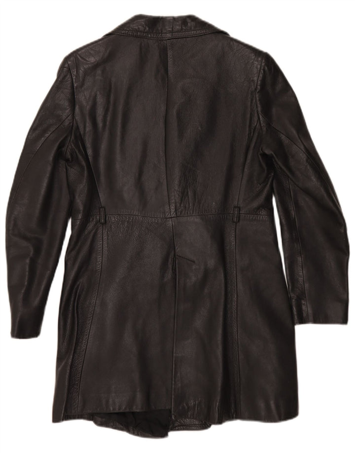 Vintage Damen Ledermantel UK 10 Small Schwarz