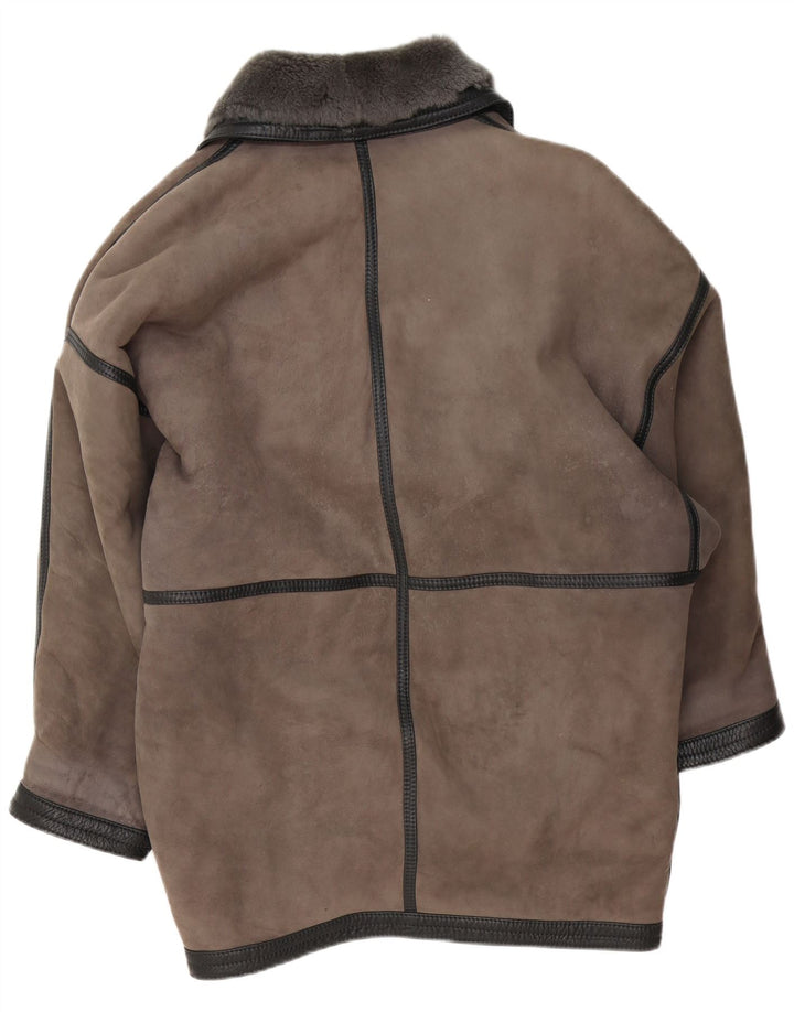 Vintage Damen Übergroßer Lammfellmantel UK 20 2XL Graues Leder