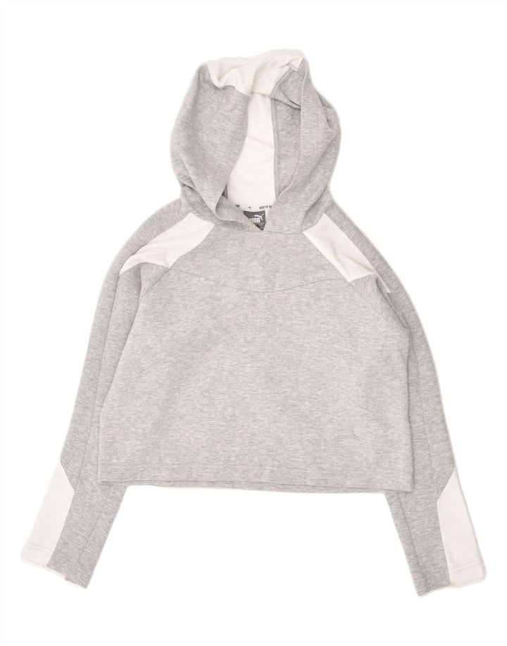 PUMA Womens Crop Hoodie Jumper UK 10 Small Grey | Vintage Puma | Thrift | Second-Hand Puma | Used Clothing | Messina Hembry 