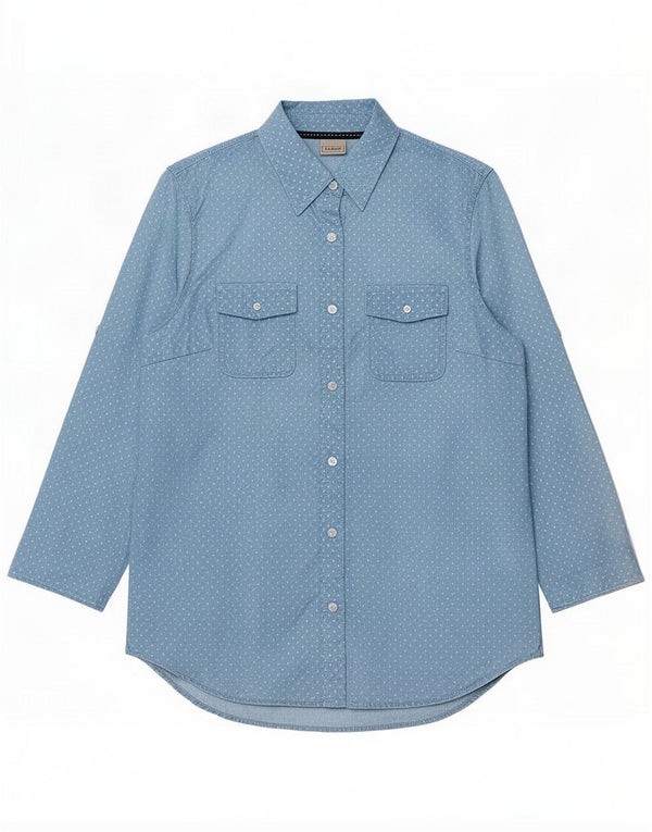 L.L.Bean Womens 3/4 Sleeve Shirt Blouse UK 12 Medium Blue Spotted Cotton