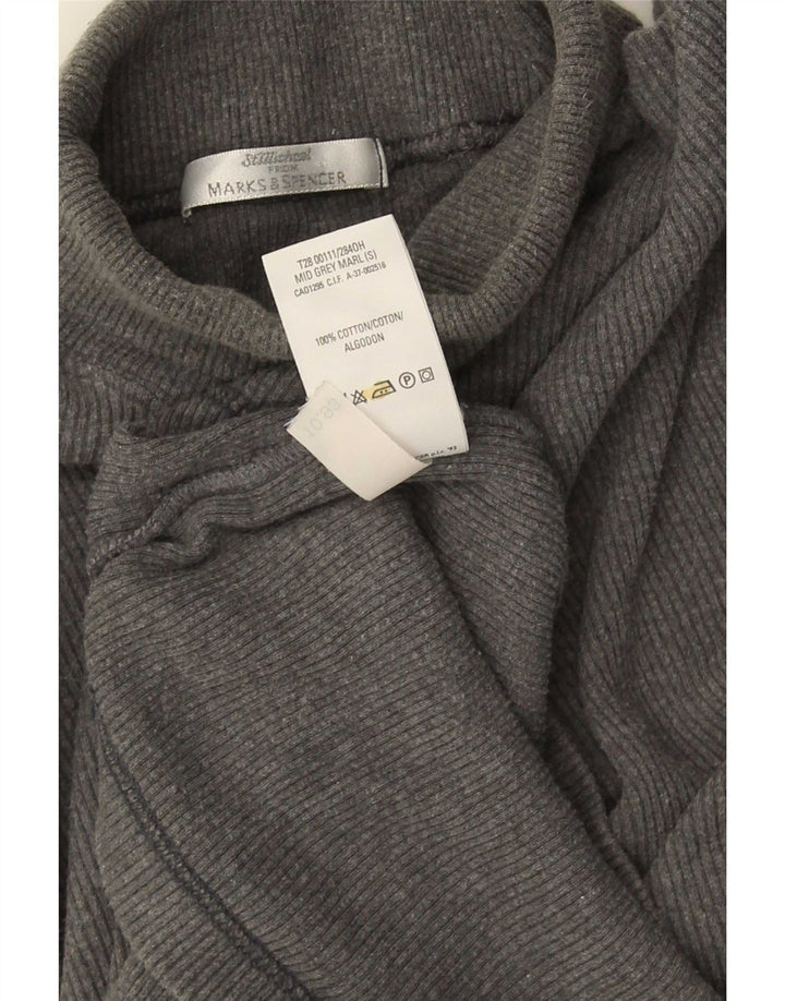 Marks & Spencer Herren-Rollkragenoberteil, langärmlig, klein, graue Baumwolle