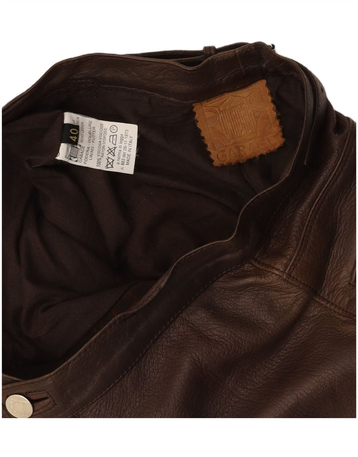 VINTAGE Damen Mini-Lederrock IT 40 Small W26 Braunes Leder