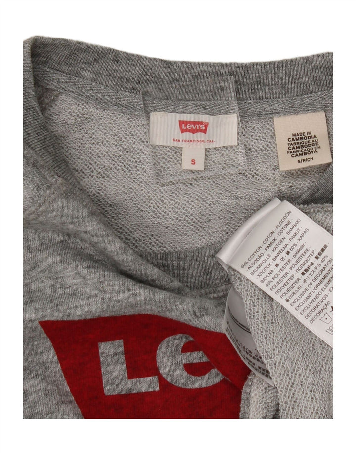 LEVI'S Womens Graphic Sweatshirt Jumper UK 10 Small Grey Cotton Vintage Levi's and Second-Hand Levi's from Messina Hembry 