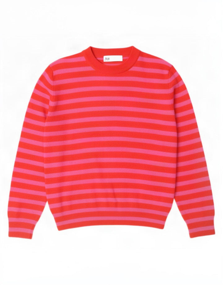 Zara Damen-Pullover mit Rundhalsausschnitt, Gr. 14, mittelrot, gestreift, Polyamid