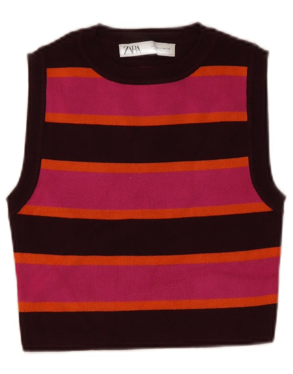 Zara Damen Crop Vest Top UK 12 Mittelrosa gestreift