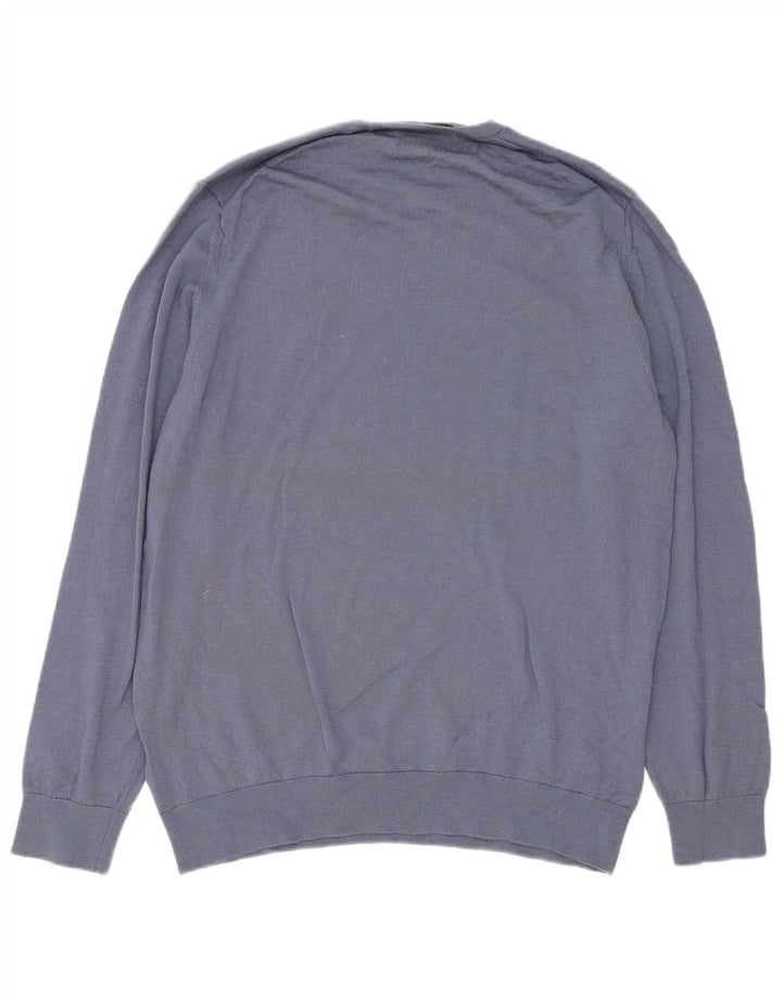 Autograph Herren-Pullover mit Rundhalsausschnitt, XL, blaue Merinowolle