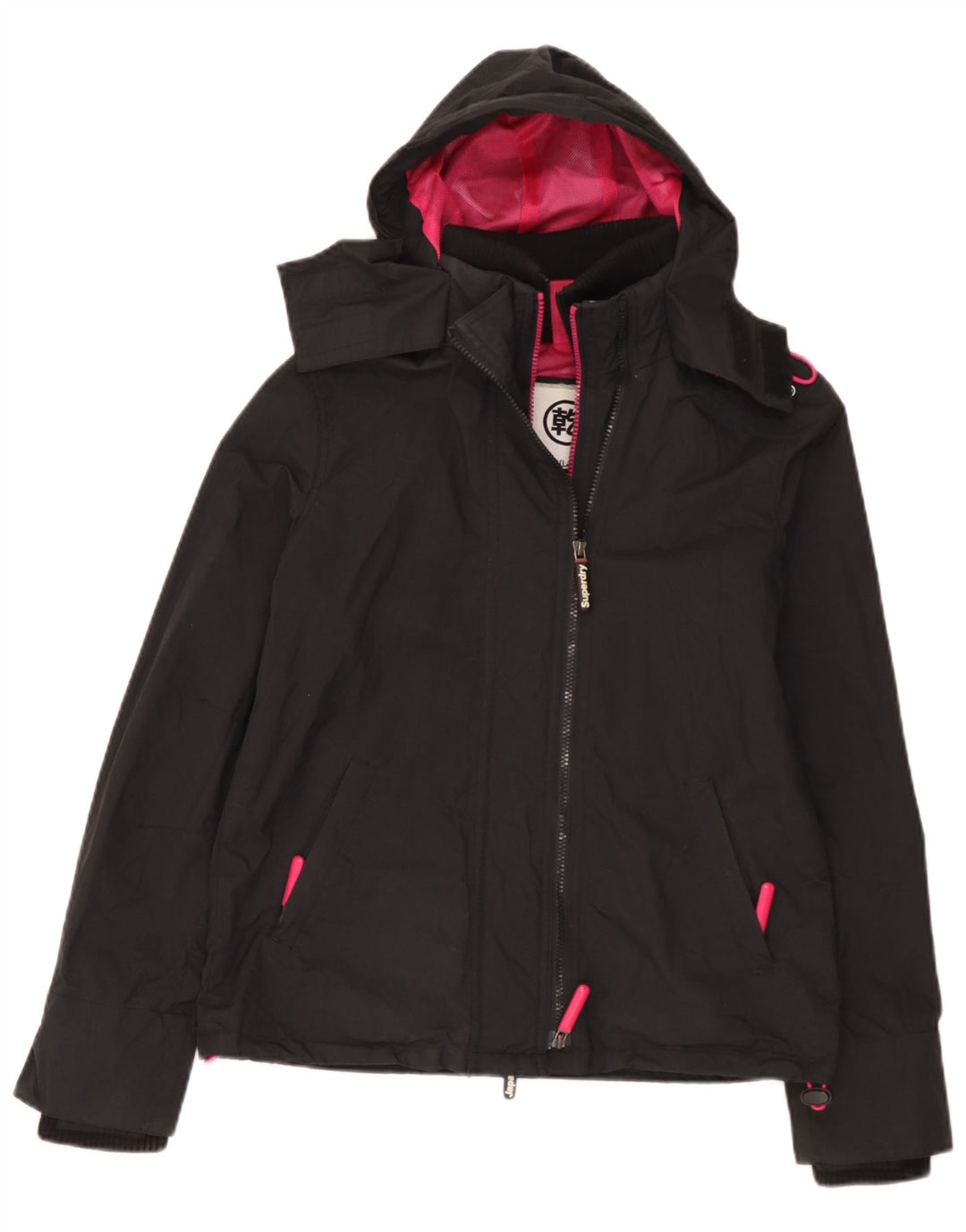 Superdry Damen Windcheater Kapuzen-Windjacke UK 16 Large Schwarz