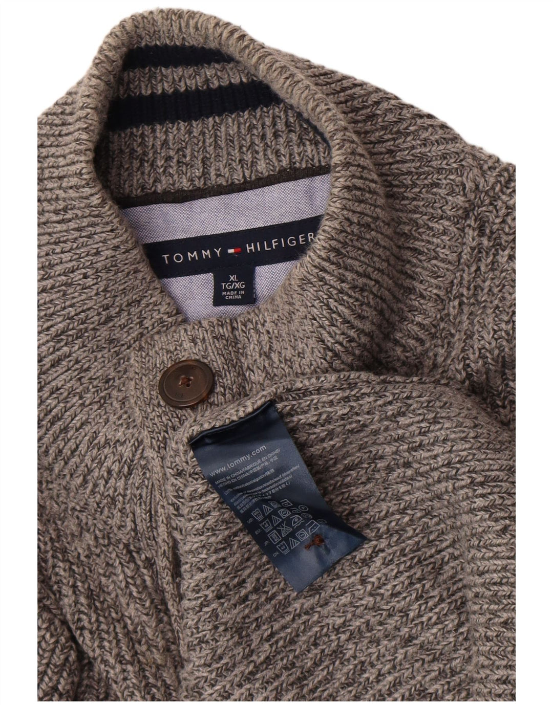 Tommy Hilfiger Herren-Pullover mit Knopfkragen, XL, graue Baumwolle