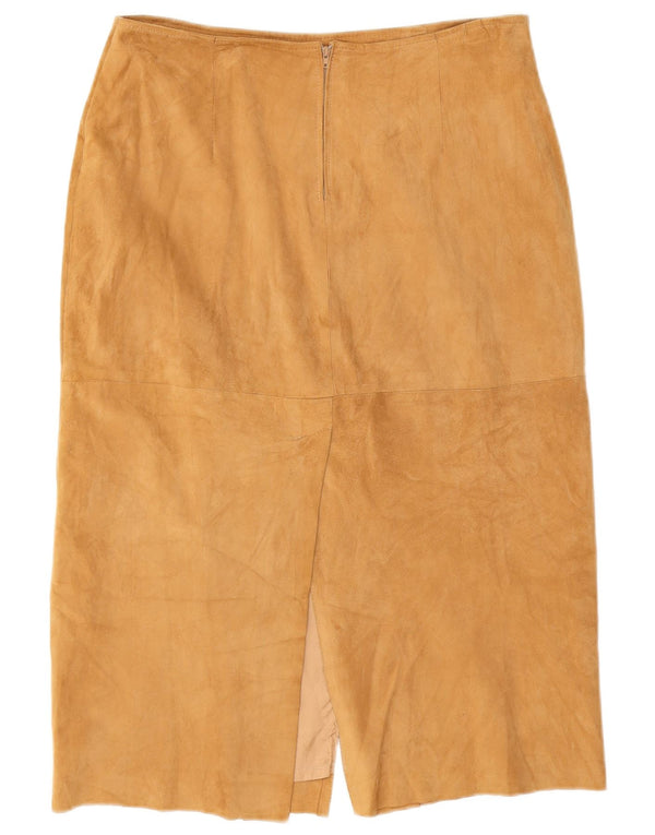 Victory Damen-Midirock aus Wildleder mit hoher Taille, Größe 50, XL, B32, L29, braunes Leder