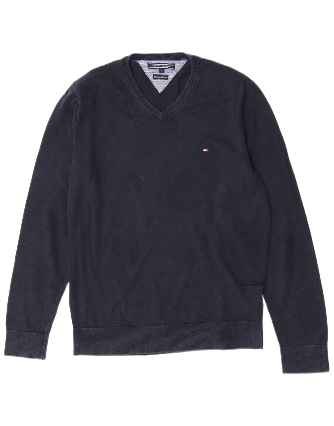 Tommy Hilfiger Herren-Pullover mit V-Ausschnitt, mittelmarineblaue Baumwolle