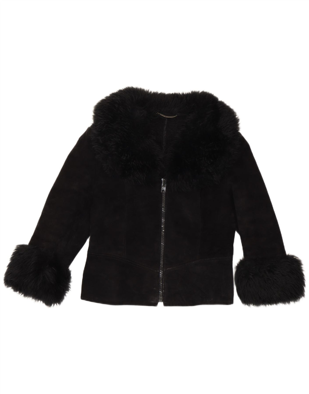 Vintage Damen 3/4 Ärmel Wildlederjacke UK 10 Small Schwarz