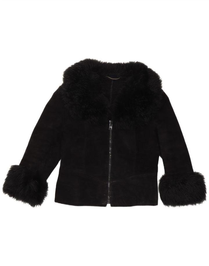Vintage Damen 3/4 Ärmel Wildlederjacke UK 10 Small Schwarz