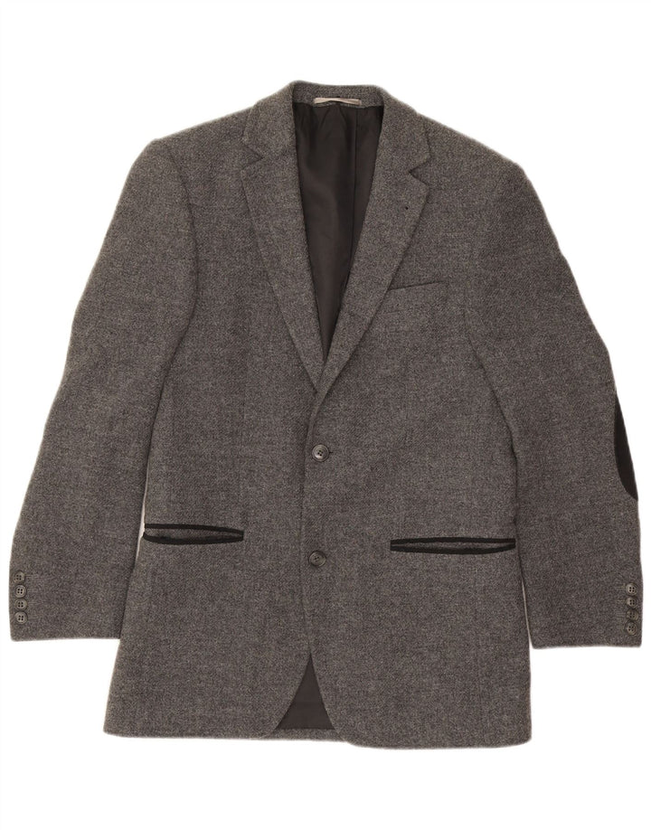 Vintage Herren 2 Knopf Blazer Jacke IT 46 Kleine graue Wolle