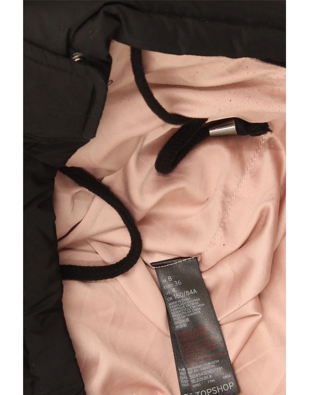 Topshop Damen-Kapuzen-Übergröße, gepolsterte Jacke, Größe S, Schwarz, Polyester