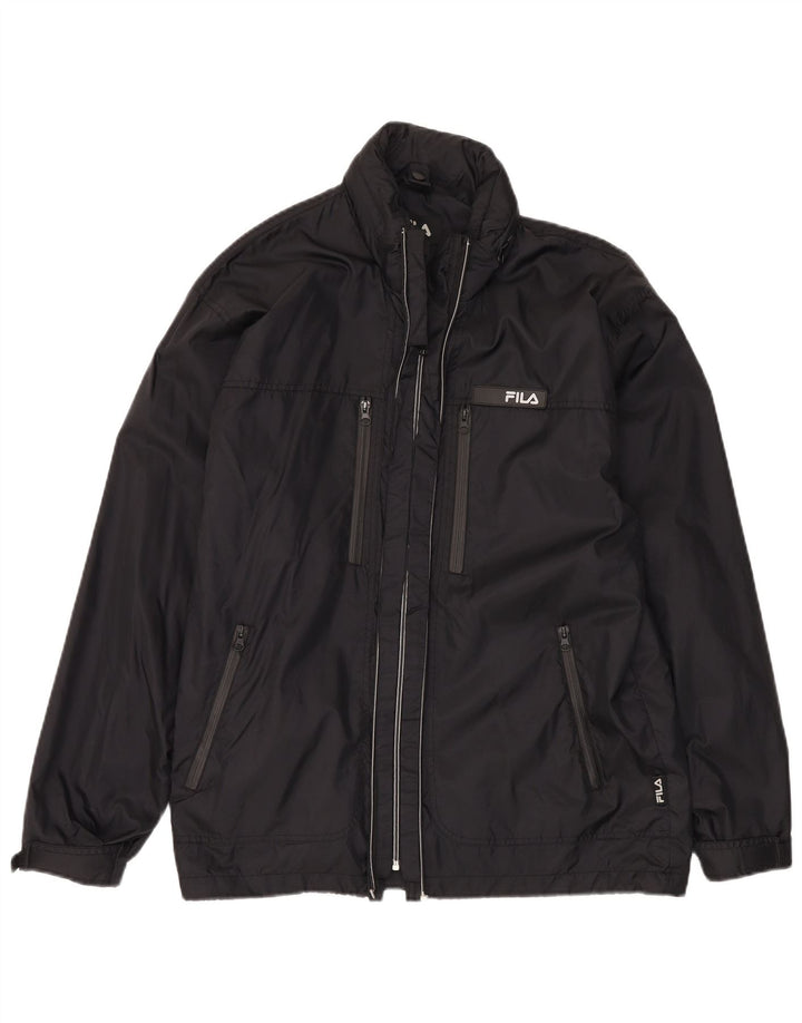 Fila Herren-Windbreakerjacke mit Kapuze, UK 40, Größe L, Schwarz, Polyamid