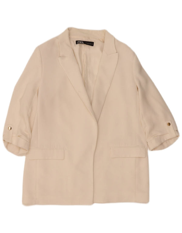 Zara Damen 3/4-Ärmel offener Blazer Jacke UK 18 XL Weiß