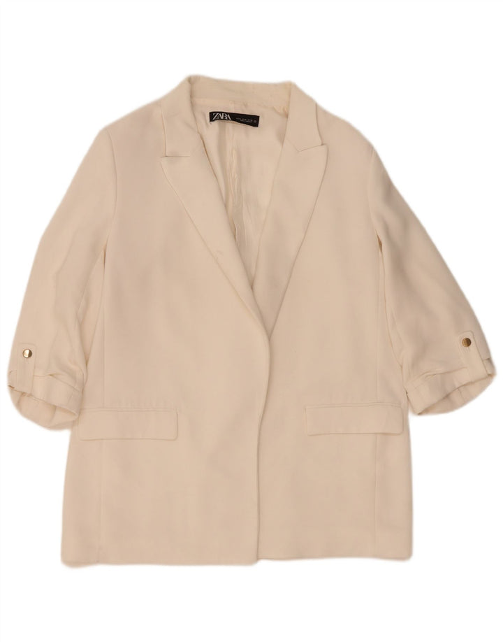 Zara Damen 3/4-Ärmel offener Blazer Jacke UK 18 XL Weiß