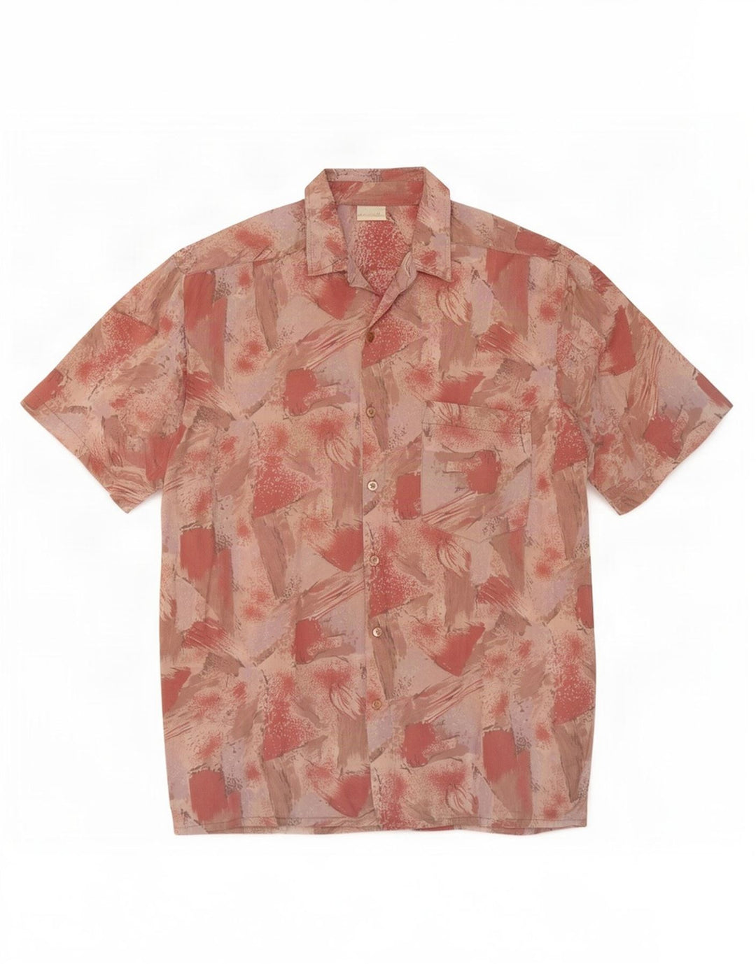 Vintage Herren-Kurzarmhemd mit abstraktem Muster, mittelrosa Viskose