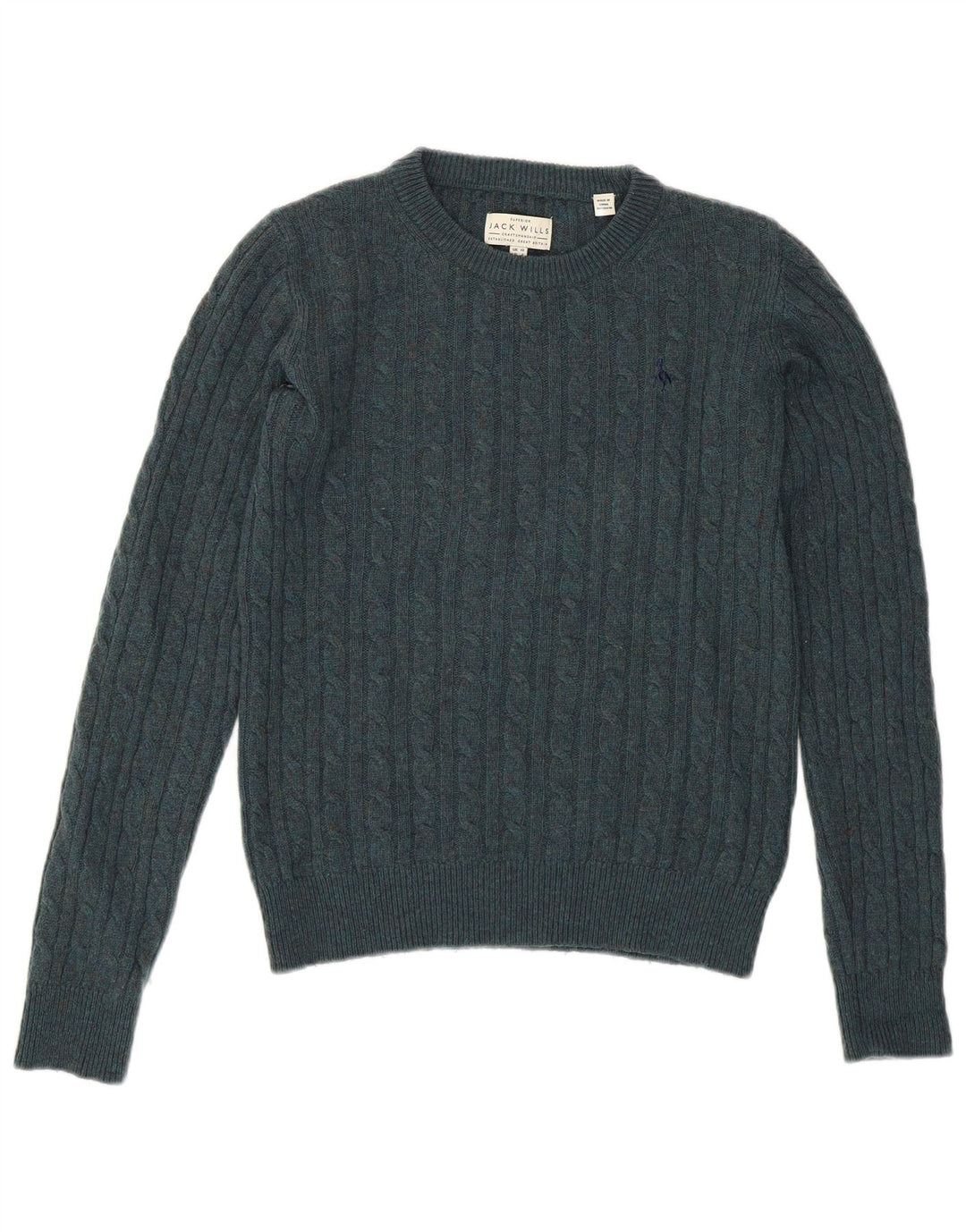 Jack Wills Damen-Pullover mit Rundhalsausschnitt, Gr. 10, Größe S, grüne Merinowolle