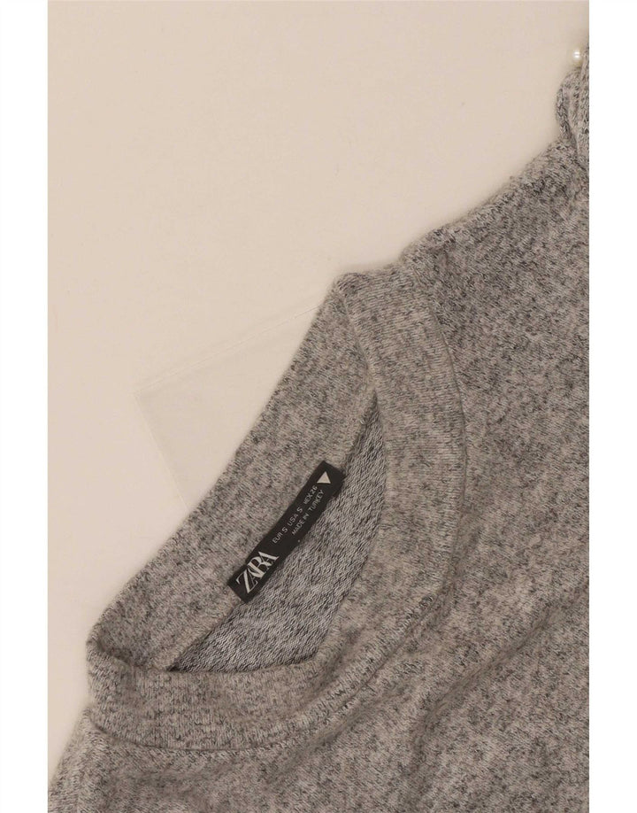 Zara Damen Crop Top Langarm UK 8 Small Grau