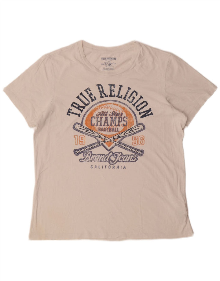 True Religion Herren-T-Shirt mit Grafik, Größe L, aus weißer Baumwolle