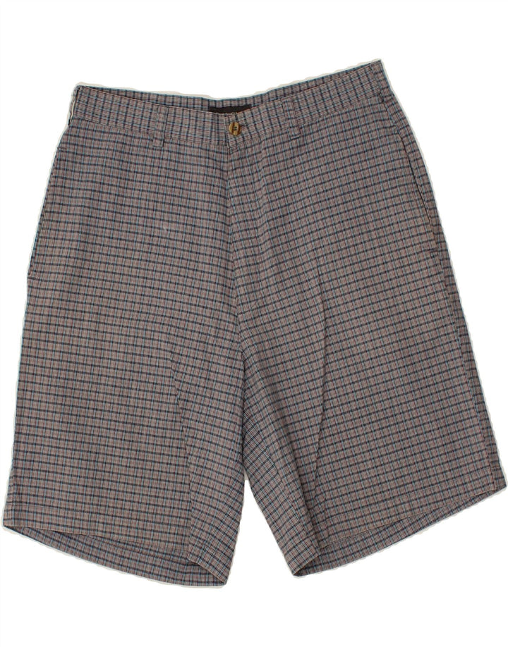 VINTAGE Herren Chino Shorts W32 Mittelgrau karierte Baumwolle