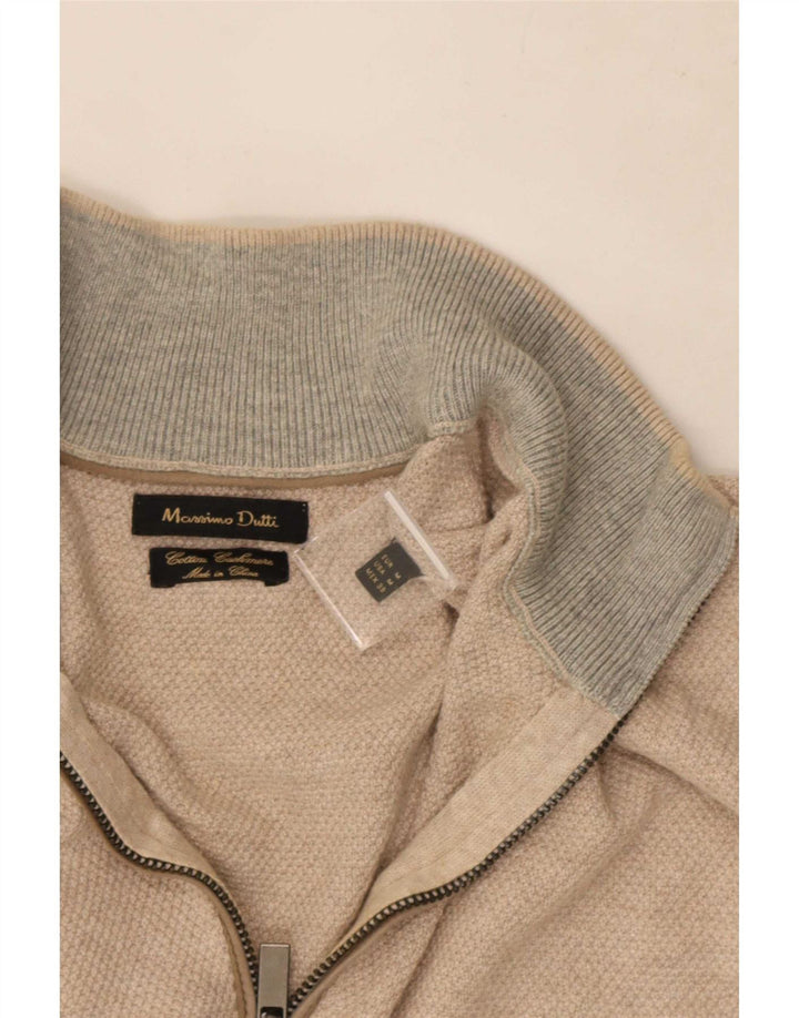 Massimo Dutti Herren-Pullover mit Reißverschluss am Hals, mittelbeige Baumwolle