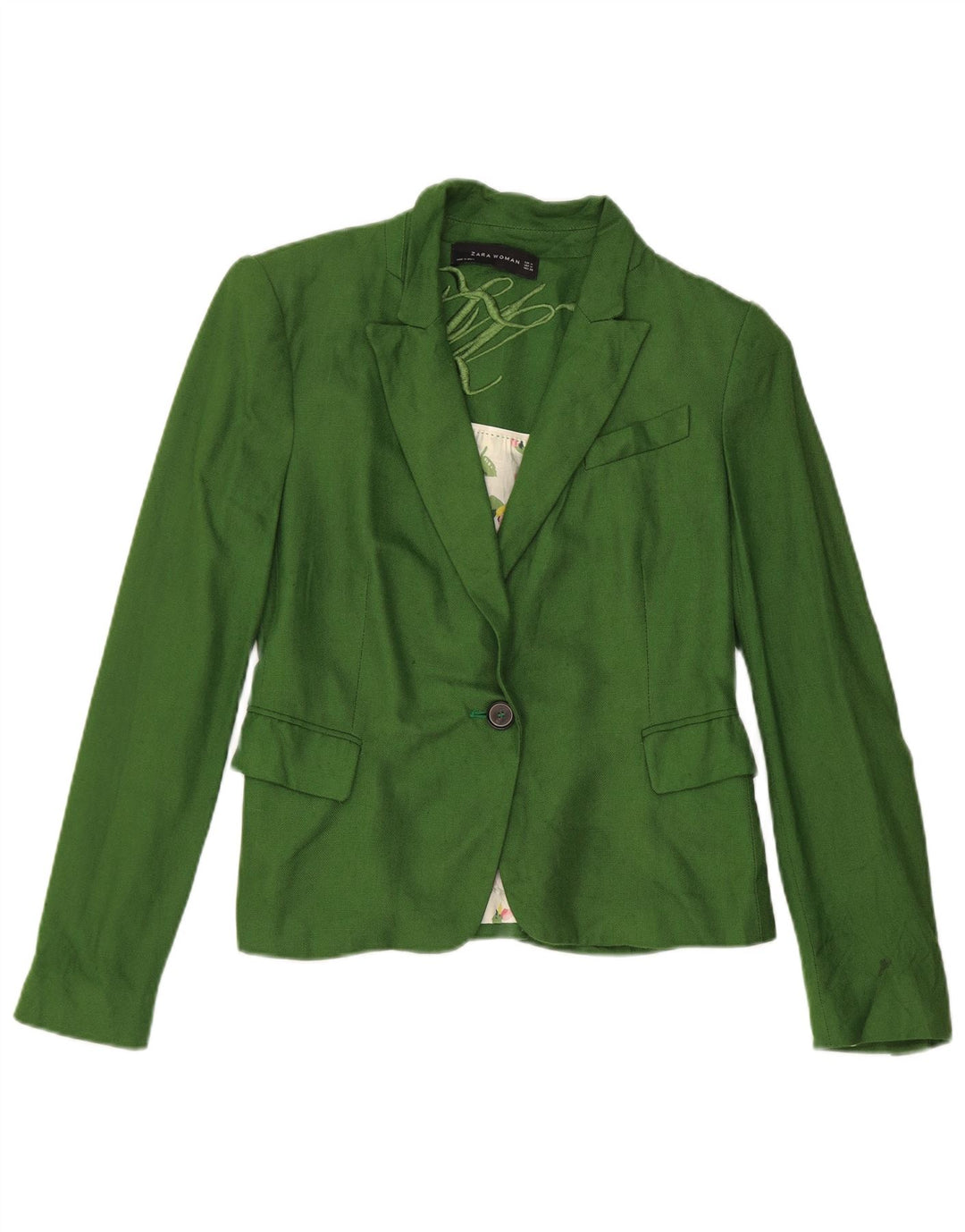 Zara Damen 1-Knopf-Blazerjacke UK 12 Mittelgrün