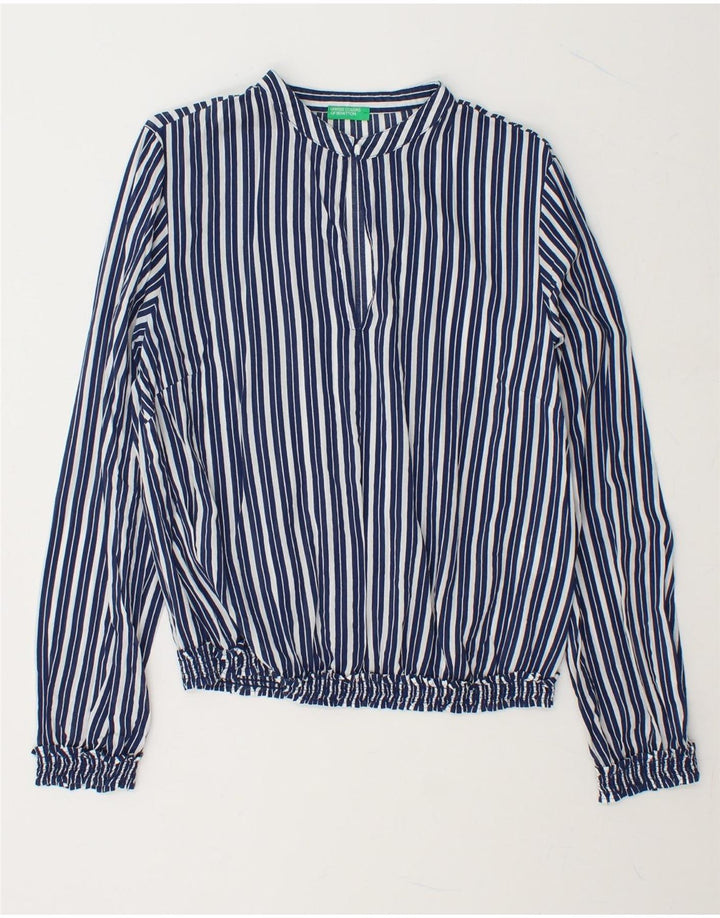 BENETTON Womens Pullover Shirt Blouse UK 14 Medium Navy Blue Striped Modal Vintage Benetton and Second-Hand Benetton from Messina Hembry 