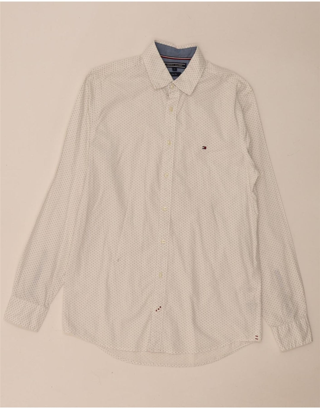 TOMMY HILFIGER Herren Slim Fit Hemd Mittelweiß gepunktete Baumwolle
