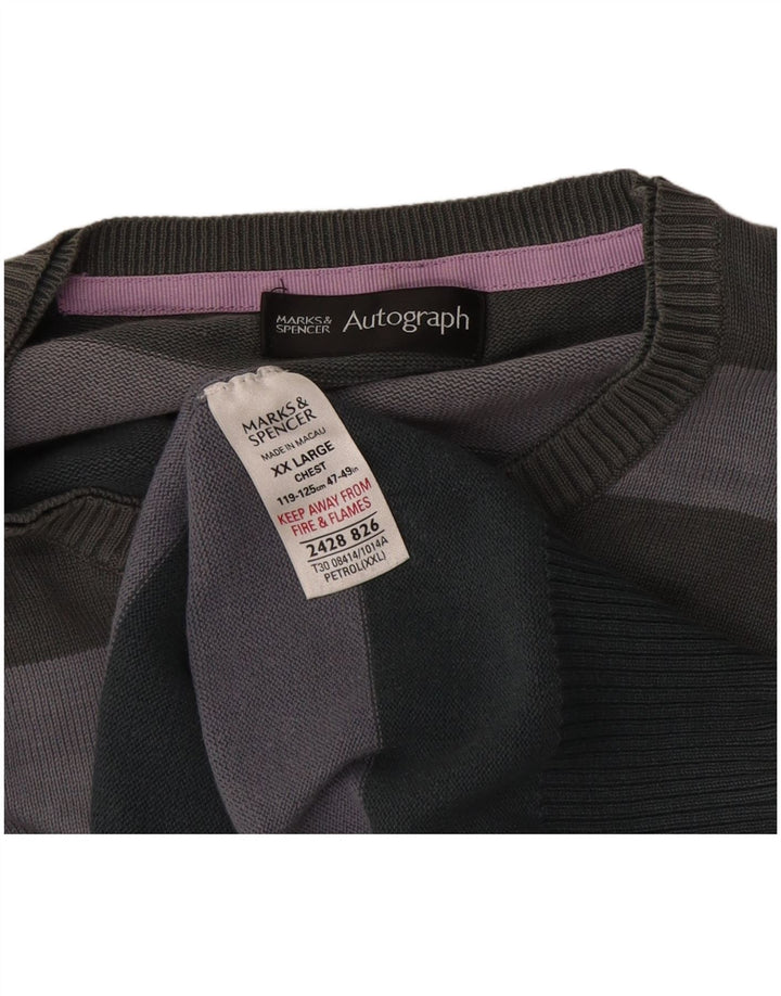 Marks & Spencer Herren Autograph Pullover mit Rundhalsausschnitt, 2XL, grau gestreift