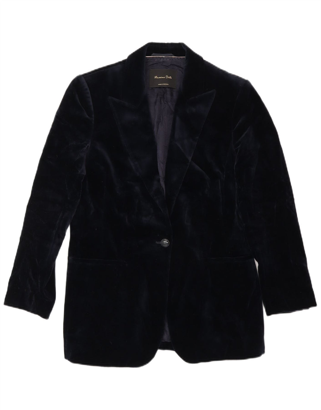 Massimo Dutti Damen-Blazer aus Samt mit 1 Knopf, EU 38, mittleres Marineblau