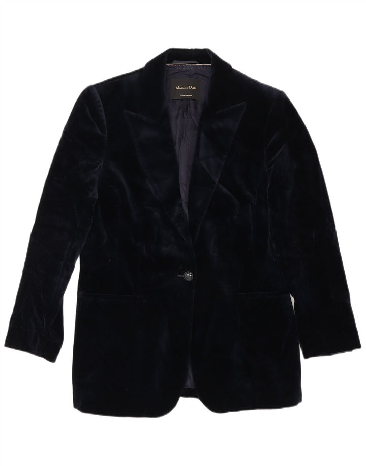 Massimo Dutti Damen-Blazer aus Samt mit 1 Knopf, EU 38, mittleres Marineblau