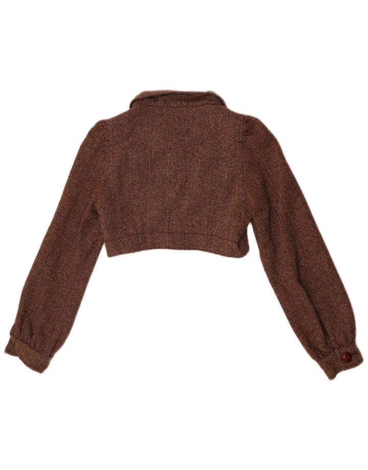 Zara Damen Bolerojacke UK 10 Kleine braune Wolle mit Fischgrätenmuster
