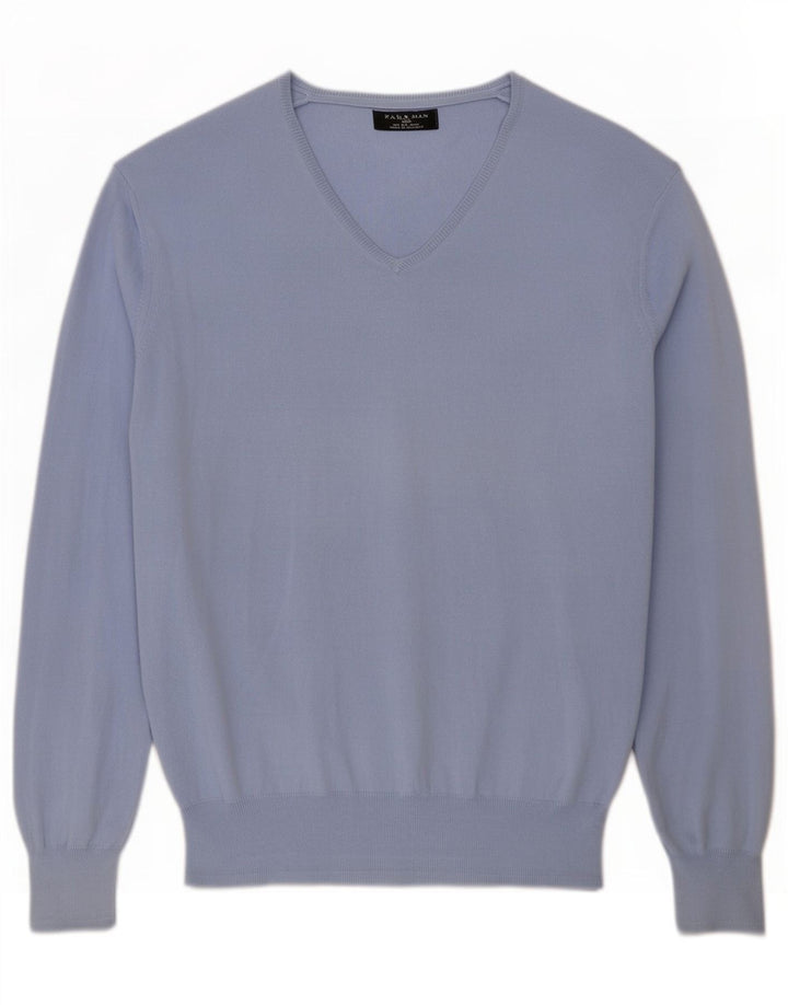 Zara Herren-Pullover mit V-Ausschnitt, Größe L, Blau