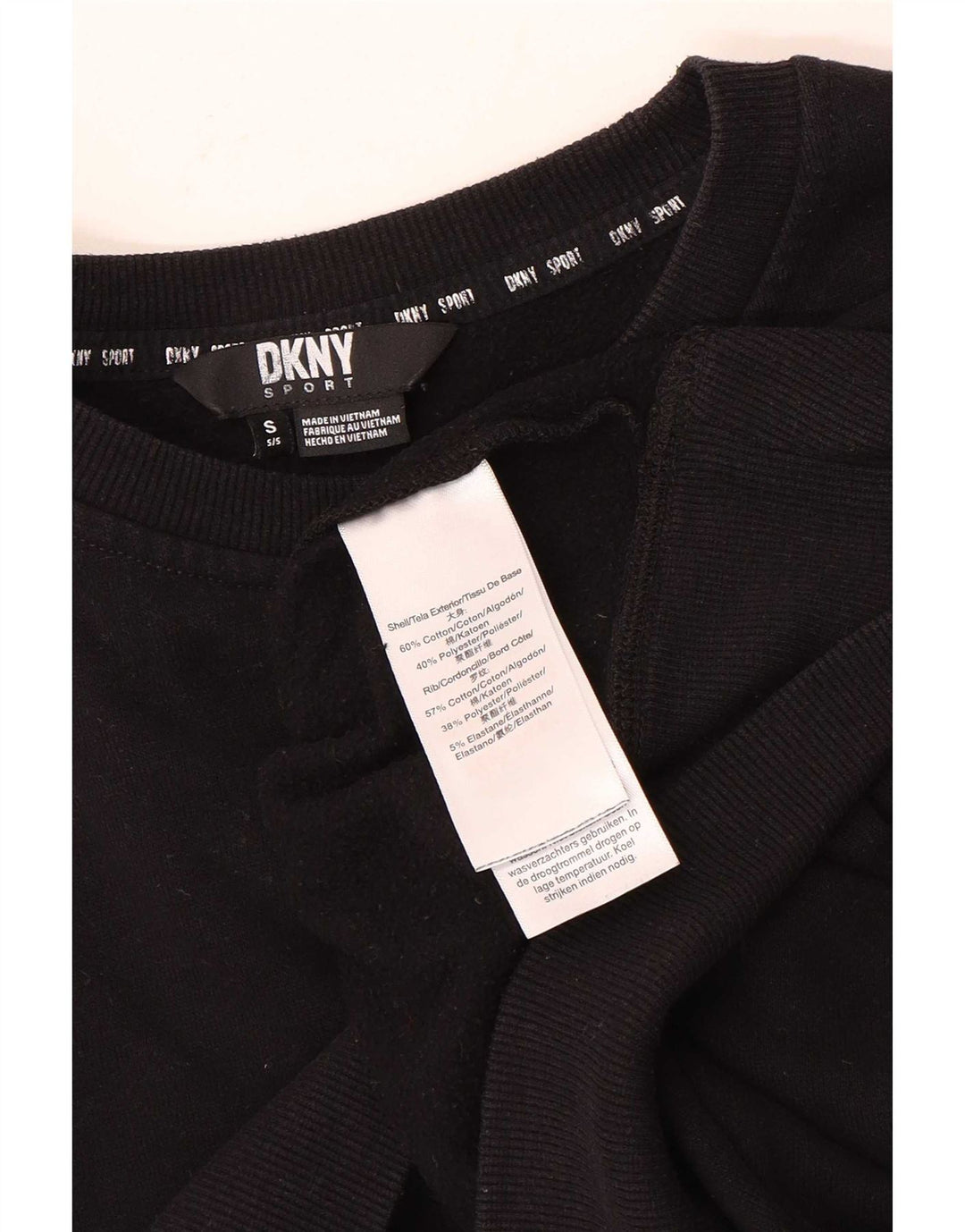 Dkny Womens Crop Oversized Sweatshirt Pullover UK 10 Small Schwarze Baumwolle